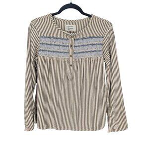 Current/Elliott Stripe Peasant Top Smocked Yoke Boho Coastal Cottage Folk Size 0